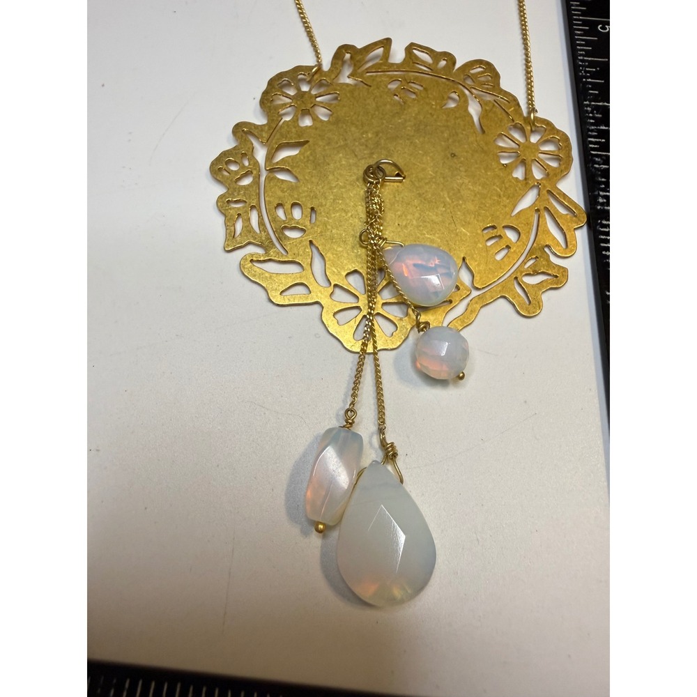 Pilgrim Danish Design Gold Tone Floral Medallion Opal Bead Necklace 323021 NEW